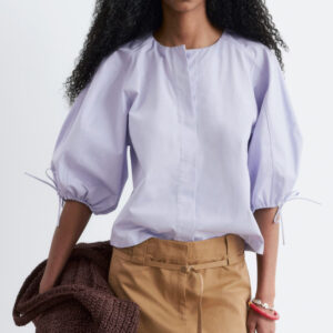 Volume-Sleeve Cotton Blouse Lavender Grey