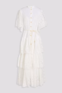 ZIMMERMANN Broderie anglaise-trimmed tiered cotton midi dress