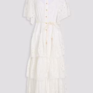 ZIMMERMANN Broderie anglaise-trimmed tiered cotton midi dress