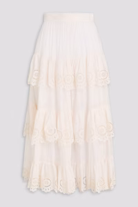 ZIMMERMANN Tiered broderie anglaise cotton midi skirt