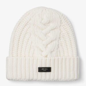 Yuki Cable Latte Cable Knit Beanie with Leather Logo Tag