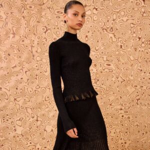 Yulia Ruffle Turtleneck Top Noir