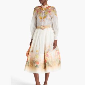 ZIMMERMANN Floral-print linen and silk-blend midi skirt