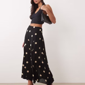 Nobody's Child Selene sheer fluted hem maxi skirt in black polka dot