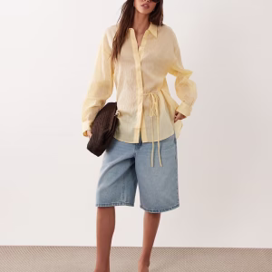 Mango tie waist shirt in pastel yellow