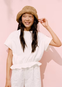 Cotton T-shirt with gathered hem