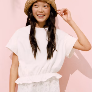 Cotton T-shirt with gathered hem