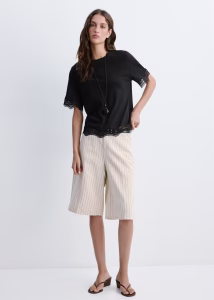Cotton T-shirt with openwork embroidered detail