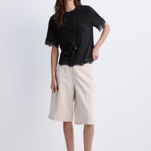 Cotton T-shirt with openwork embroidered detail