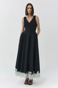 Mira Cotton Faille Lace Midi Dress