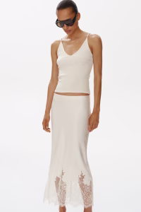 Lace-Trimmed Satin Skirt