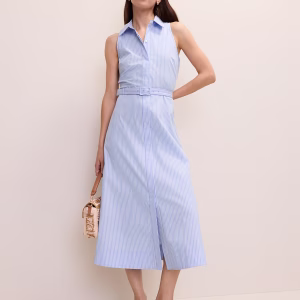 Striped Collared Halter Midi Dress