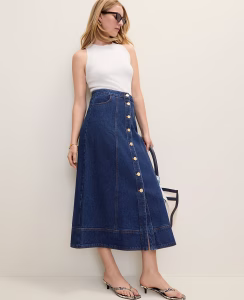 Buttoned Denim Midi Skirt