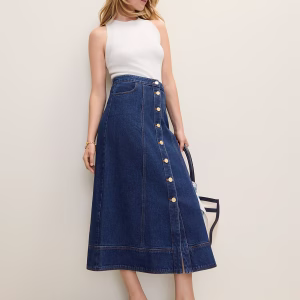 Buttoned Denim Midi Skirt
