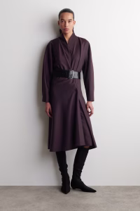 Shawl-Collar Wool Wrap Dress
