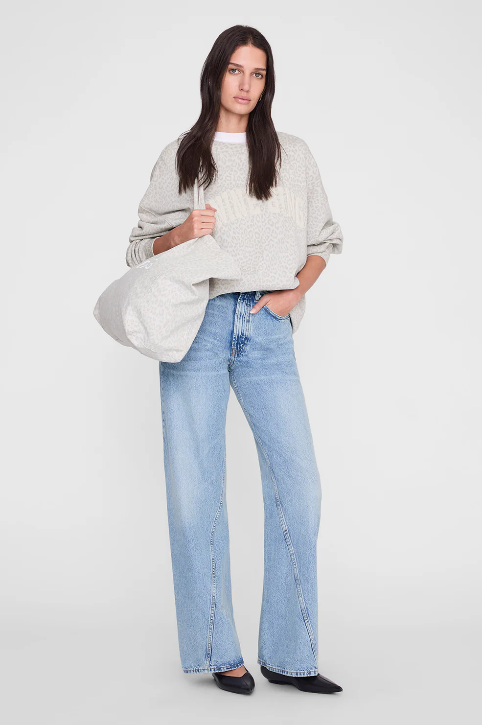 Miles Sweatshirt Anine Bing washed white leopard