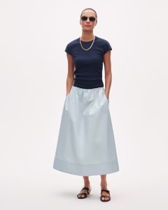 Pull-on midi skirt in cotton poplin