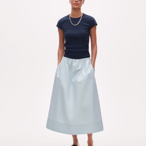 Pull-on midi skirt in cotton poplin