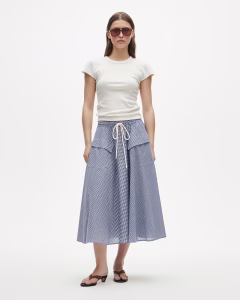 Drawstring skirt in gingham cotton madras