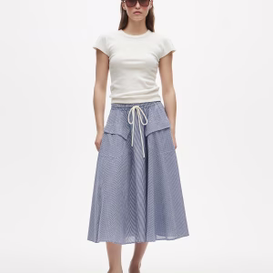 Drawstring skirt in gingham cotton madras