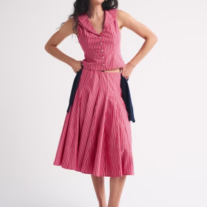 High Rise Godet Midi Skirt