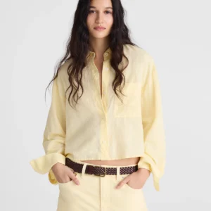 Straight-Hem Shirt in Linen-Cotton Blend
