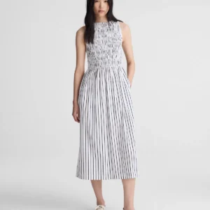 Boatneck Smocked Midi Dress
