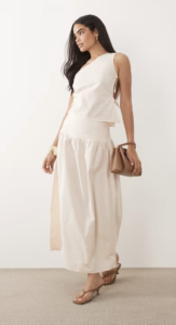 Kaiia exclusive linen look maxi skirt in beige – part of a set