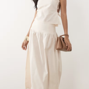 Kaiia exclusive linen look maxi skirt in beige - part of a set