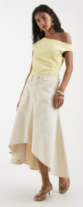 Object denim high-low hem full skirt in cream