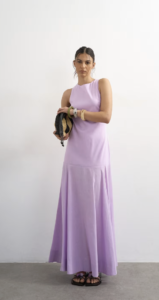 Topshop linen rich dropped waist full circle hem midi dress in lilac