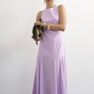 Topshop linen rich dropped waist full circle hem midi dress in lilac