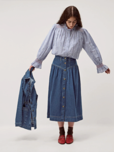 Monsoon Blue Tamsin Button Denim Midi Skirt