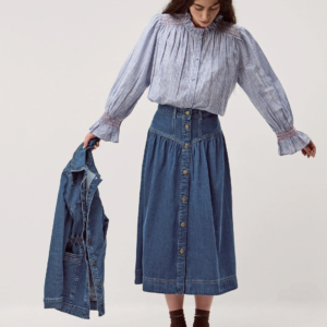 Monsoon Blue Tamsin Button Denim Midi Skirt