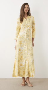 YAS maxi shirt dress in yellow floral print