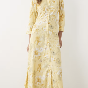 YAS maxi shirt dress in yellow floral print