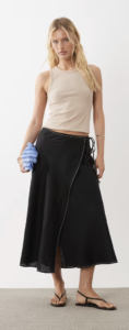 ARKET linen mix wrap midi skirt in black