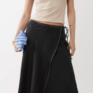 ARKET linen mix wrap midi skirt in black