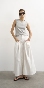 Topshop denim pleated maxi skirt in bone