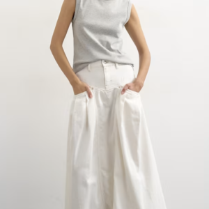 Topshop denim pleated maxi skirt in bone