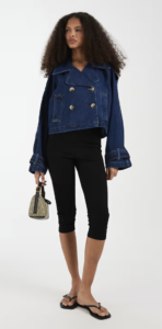 Vero Moda double breasted cropped trench coat in dark blue denim