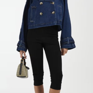 Vero Moda double breasted cropped trench coat in dark blue denim