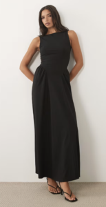 ASOS DESIGN boat neck waist detail midi dress in black