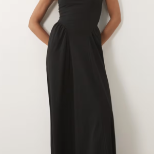 ASOS DESIGN boat neck waist detail midi dress in black