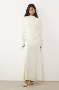 JW Pei mesh high neck shawl detail maxi dress in cream