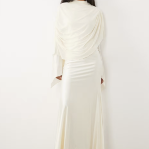 JW Pei mesh high neck shawl detail maxi dress in cream