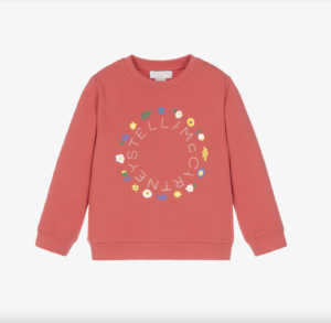 Stella McCartney Kids Girls Red Cotton Sweatshirt with Floral Circular Logo