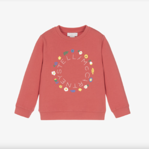 Stella McCartney Kids Girls Red Cotton Sweatshirt with Floral Circular Logo