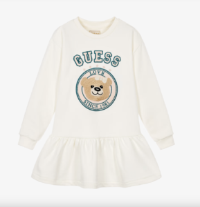 Guess Girls Ivory Logo Bear Sweatshirt Dress