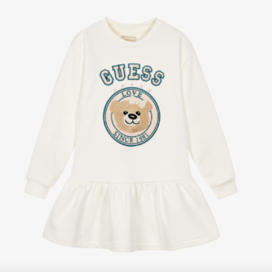 Guess Girls Ivory Logo Bear Sweatshirt Dress